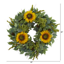 Load image into Gallery viewer, 23" Mixed Greens and Sunflower Artificial Wreath