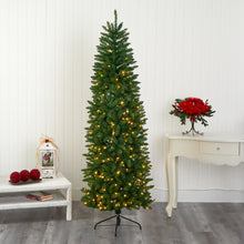Load image into Gallery viewer, 7' Slim Green Mountain Pine Artificial Christmas Tree with 300 Clear LED Lights