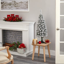 Load image into Gallery viewer, 3' Flocked Pencil Artificial Christmas Tree w/ 50 Clear Lights & 132 Bendable