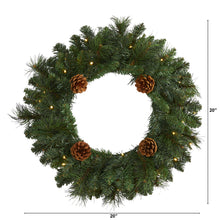 Load image into Gallery viewer, 20" Pine Artificial Christmas Wreath with 35 LED Lights and Pinecones