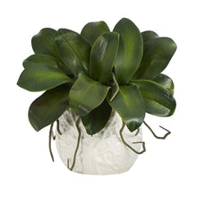 Load image into Gallery viewer, 10" Phalaenopsis Orchid Leaf Artificial Plant in White Planter