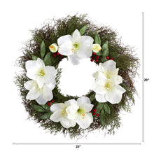 Load image into Gallery viewer, 20" Cedar, Amaryllis and Ruscus with Berries Artificial Wreath