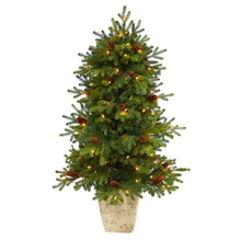 Load image into Gallery viewer, 4' Yukon Mountain Fir Artificial Christmas Tree w/ 100 Clear Lights, Pine Cones