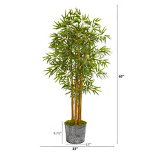 Load image into Gallery viewer, 5' Bamboo Artificial Tree in Black Embossed Tin Planter