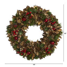 Load image into Gallery viewer, 15" Holiday Artificial Wreath with Pine Cones and Ornaments