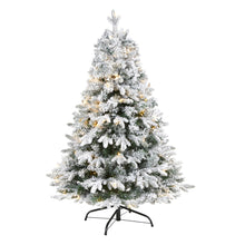 Load image into Gallery viewer, 4' Flocked Vermont Mixed Pine Artificial Christmas Tree w 100 Clear LED Lights