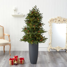 Load image into Gallery viewer, 5' Yukon Mountain Fir Artificial Christmas Tree w/ 100 Clear Lights, Pine Cones