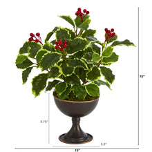 Load image into Gallery viewer, 15" Variegated Holly Artificial Plant in Metal Chalice (Real Touch)
