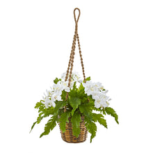 Load image into Gallery viewer, 29" Phalaenopsis Orchid and Fern Artificial Plant in Hanging Basket