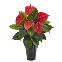 Load image into Gallery viewer, 23" Anthurium Artificial Plant in Black Planter