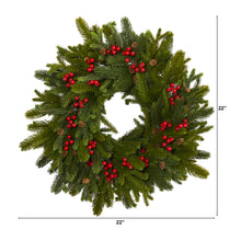 Load image into Gallery viewer, 22" Pine, Pinecone and Berry Artificial Wreath