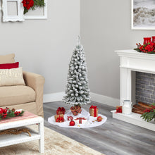 Load image into Gallery viewer, 4' Flocked Pencil Artificial Christmas Tree w/ 100 Clear Lights & 216 Bendable