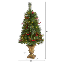 Load image into Gallery viewer, 4' Pine, Pinecone & Berries Artificial Christmas Tree w/ 100 Clear LED Lights