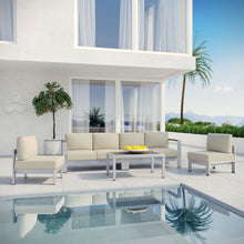 Load image into Gallery viewer, Shore 5 Piece Outdoor Aluminum Sectional Sofa Set in Silver Beige
