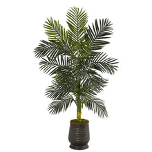 Load image into Gallery viewer, 62" Golden Cane Artificial Palm Tree in Ribbed Metal Planter