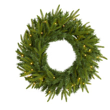 Load image into Gallery viewer, 24" Long Pine Artificial Christmas Wreath with 35 Clear LED Lights