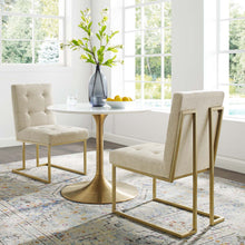 Load image into Gallery viewer, Privy Gold Stainless Steel Upholstered Fabric Dining Accent Chair Set of 2 by Modway