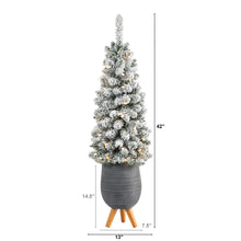 Load image into Gallery viewer, 3.5' Flocked Pencil Artificial Christmas Tree w/ 50 Clear Lights & 132 Bendable
