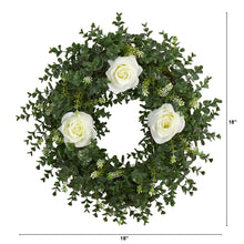 Load image into Gallery viewer, 18" Eucalyptus and Rose Double Ring Artificial Wreath with Twig Base