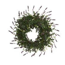 Load image into Gallery viewer, 18" Eucalyptus and Lavender Double Ring Artificial Wreath with Twig Base
