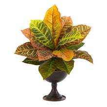 Load image into Gallery viewer, 14" Garden Croton Artificial Plant in Metal Chalice (Real Touch)