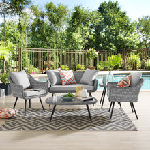 Load image into Gallery viewer, Endeavor 5 Piece Outdoor Patio Wicker Rattan Loveseat Armchair Coffee + Side Table Set by Modway