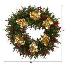 Load image into Gallery viewer, 20" Cedar Berry and Metallic Eucalyptus Artificial Wreath