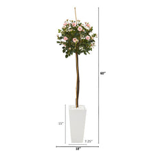 Load image into Gallery viewer, 5' Rose Topiary Artificial Tree in White Planter