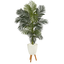 Load image into Gallery viewer, 6' Golden Cane Artificial Palm Tree in White Planter with Stand