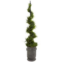 Load image into Gallery viewer, 58" Cypress Artificial Spiral Topiary Tree in Vintage Metal Planter