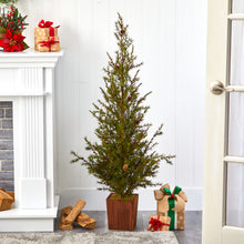 Load image into Gallery viewer, 4' Alpine 'Natural Look' Artificial Christmas Tree in Wood Planter w/ Pine Cones