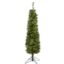 Load image into Gallery viewer, 5' Green Pencil Artificial Christmas Tree with 100 Clear LED Lights