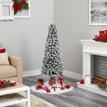 Load image into Gallery viewer, 5' Flocked Pencil Artificial Christmas Tree w/ 200 Clear Lights & 318 Bendable
