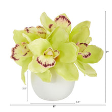 Load image into Gallery viewer, 8" Cymbidium Orchid Artificial Arrangement in White Vase