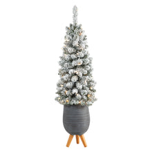 Load image into Gallery viewer, 3.5' Flocked Pencil Artificial Christmas Tree w/ 50 Clear Lights & 132 Bendable