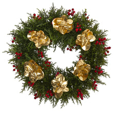 Load image into Gallery viewer, 20" Cedar Berry and Metallic Eucalyptus Artificial Wreath