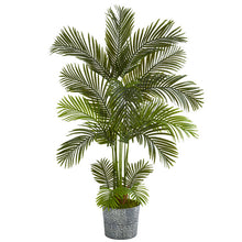 Load image into Gallery viewer, 5.5' Areca Palm Artificial Tree in Embossed Black Tin Planter