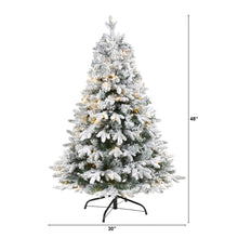 Load image into Gallery viewer, 4' Flocked Vermont Mixed Pine Artificial Christmas Tree w 100 Clear LED Lights