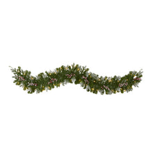 Load image into Gallery viewer, 6' Snow Tipped Artificial Christmas Garland w/50 Warm White LED Lights,Berries