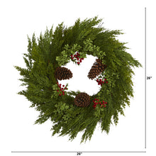 Load image into Gallery viewer, 26'' Cypress with Berries and Pine Cones Artificial Wreath