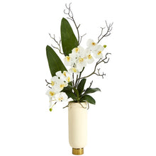 Load image into Gallery viewer, 3' Phalaenopsis Orchid Artificial Arrangement in Cream Vase with Gold Base
