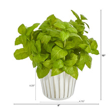 Load image into Gallery viewer, 10" Basil Artificial Plant in White Planter with Silver Trimming