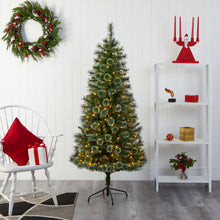Load image into Gallery viewer, 6' Wisconsin Slim Snow Tip Pine Artificial Christmas Tree w/ 300 Clear LED Light