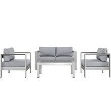 Load image into Gallery viewer, Shore 4 Piece Outdoor Patio Aluminum Sectional Sofa Set by Modway