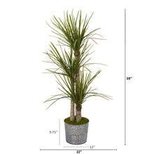 Load image into Gallery viewer, 59" Yucca Artificial Tree in Black Embossed Tin Planter