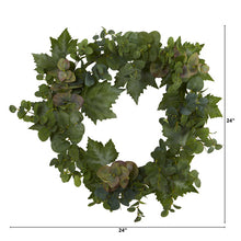 Load image into Gallery viewer, 24" Grape Leaf and Eucalyptus Artificial Wreath