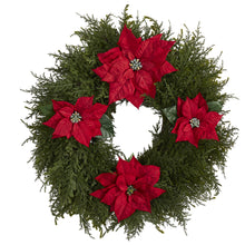 Load image into Gallery viewer, 24" Cedar and Poinsettia Artificial Wreath