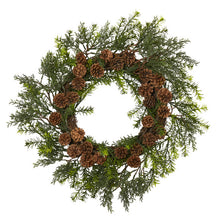 Load image into Gallery viewer, 22" Cedar, Grass and Pine Cone Artificial Wreath UV Resistant