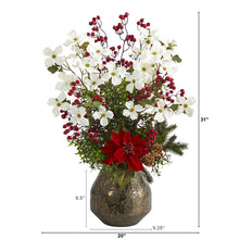 Load image into Gallery viewer, 31" Poinsettia, Dogwood and Berry Artificial Arrangement in Designer Vase