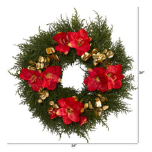 Load image into Gallery viewer, 24" Cedar, Amaryllis and Metallic Eucalyptus Artificial Wreath